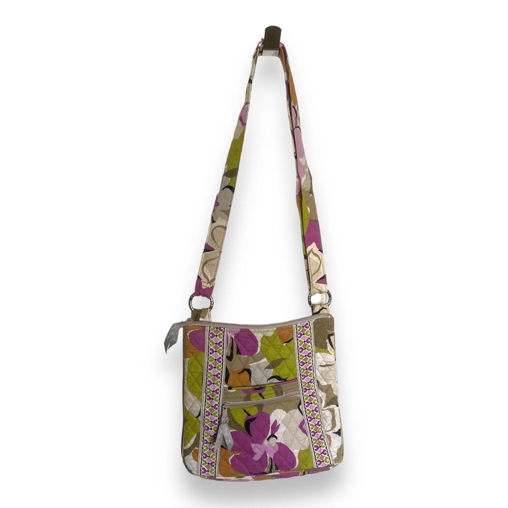 Vera Bradley Portobello Road Hipster Crossbody Bag Purse Floral Gray Lime Purple